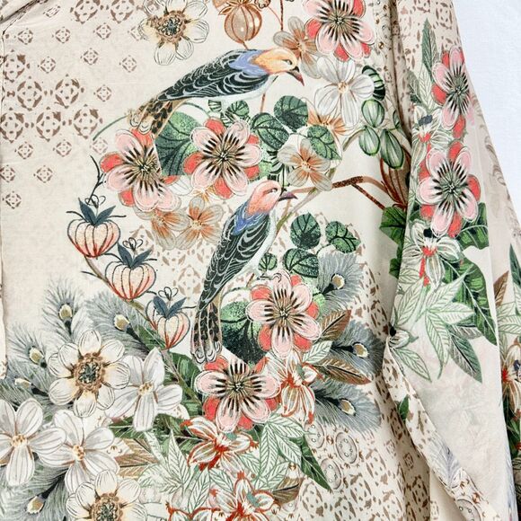 Johnny Was Tunic Top Size Large Popover Curpra Rayon Floral Bird - Picture 6 of 8